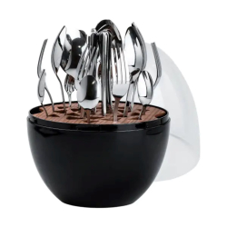 Набір столових приладів на 6 персон із нержавіючої сталі 24 штуки з підставкою Яйце Чорний HP78811