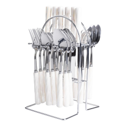 Набір столових приборів на підставці 24 предмети столовий набір на 6 персон Білий зі сріблом HP-20-50