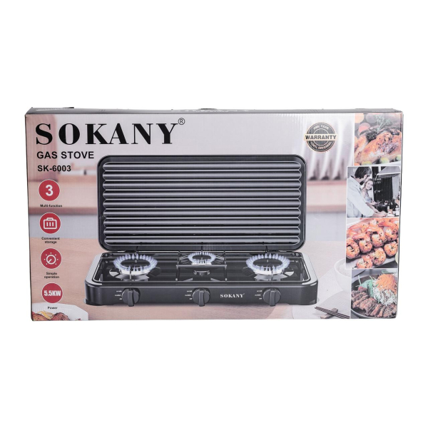 Настільна газова плита на 3 конфорки Sokany 5.5 кВт Чорна Lugi SK-6003B - фото №9