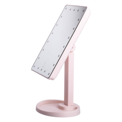 Настільне дзеркало з підсвічуванням 22 LED для макіяжу 21х16 см прямокутне на ніжці USB Рожеве HP-10-4AP