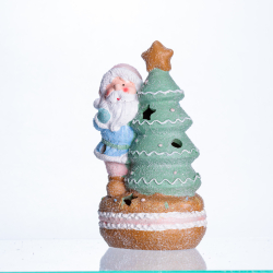 Новорічна декоративна фігурка з підсвіткою 11.5×9×20 см Новорічний декор Санта-Клаус з ялинкою з порцеляни CR-6-9