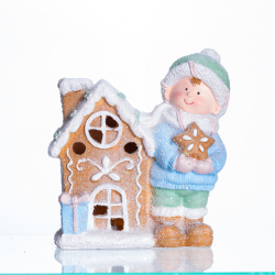 Новорічна декоративна фігурка з підсвіткою 15×8×16 см Новорічний декор Дитина з будиночком з порцеляни CR-6-3