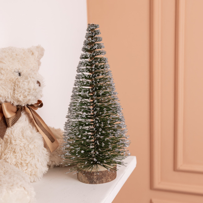 Новорічна настільна ялинка засніжена Стріла 25 см на дерев'яній підставці SOK-М-12-1 - фото