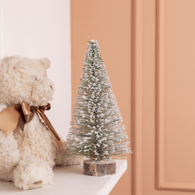 Новорічна настільна ялинка зимова Стріла 25 см на дерев'яній підставці SOK-М-12-2 - фото