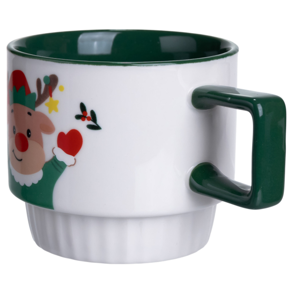 Новорічна порцелянова Новорічний олень 400 (мл) Біла з зеленим Yiwu FM-CS-50O - фото №2