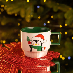 Новорічна порцелянова Пінгвін 400 (мл) Біла з зеленим Yiwu FM-CS-50P