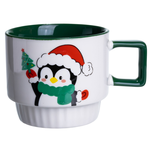 Новорічна порцелянова Пінгвін 400 (мл) Біла з зеленим Yiwu FM-CS-50P - фото №2