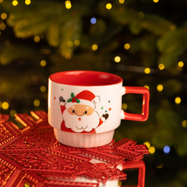 Новорічна порцелянова Санта 400 (мл) Біла з червоним Yiwu FM-CS-50D - фото