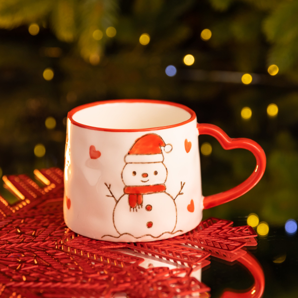 Новорічна порцелянова чашка Сніговик 350 (мл) Yiwu FM-CS-55A - фото №2