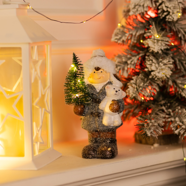 Новорічна фігурка з підсвічуванням Дівчинка з ялинкою з порцеляни 10×9×18 (см) CR-5-16 - фото