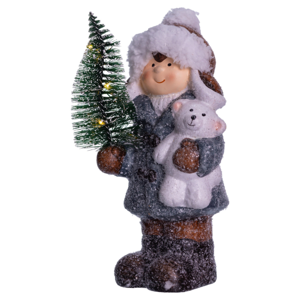 Новорічна фігурка з підсвічуванням Дівчинка з ялинкою з порцеляни 10×9×18 (см) CR-5-16 - фото №3