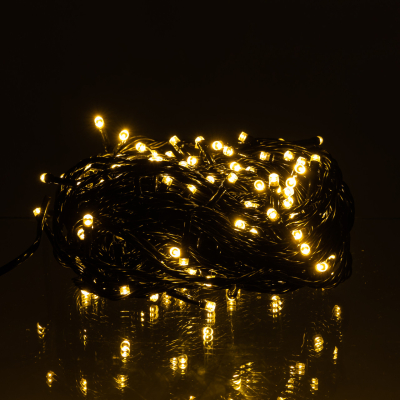 Новорічна гірлянда кімнатна нитка 14 м 160 LED чорний провід Жовтий W160LED16MBY - фото