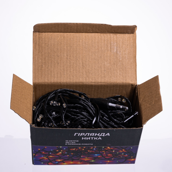 Новорічна гірлянда кімнатна нитка 14 м 160 LED чорний провід Жовтий W160LED16MBY - фото №5