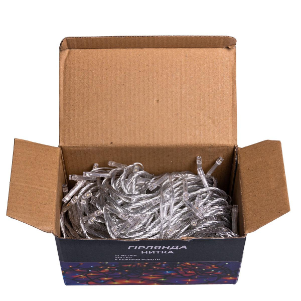 Новорічна гірлянда кімнатна нитка 22 м 220 LED білий провід Жовтий W220LED22MWY - фото №6