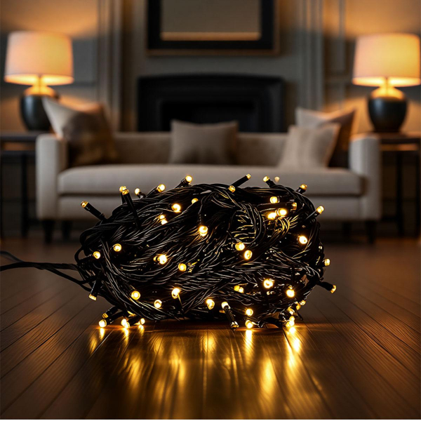 Новорічна гірлянда кімнатна нитка 22 м 220 LED чорний провід Жовтий W220LED22MBY - фото №4