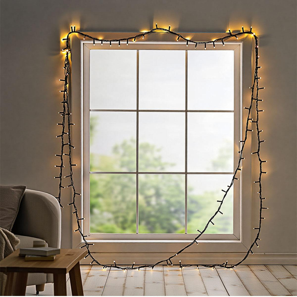 Новорічна гірлянда кімнатна нитка 22 м 220 LED чорний провід Жовтий W220LED22MBY - фото №8