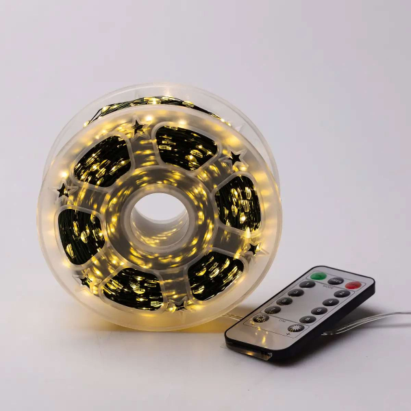 Новорічна гірлянда кімнатна Роса з пультом 200 м 2000 LED зелений провід Жовте сяйво 2000L200MGY - фото №4
