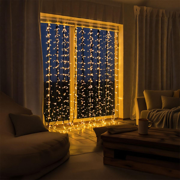 Новорічна гірлянда штора 3х2 м 144 LED кімнатна білий провід Жовтий ZWM32144LEDY - фото №2