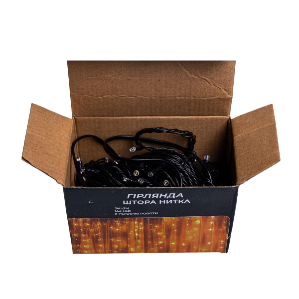 Новорічна гірлянда штора 3х2 м 144 LED кімнатна білий провід Жовтий ZWM32144LEDY - фото №7