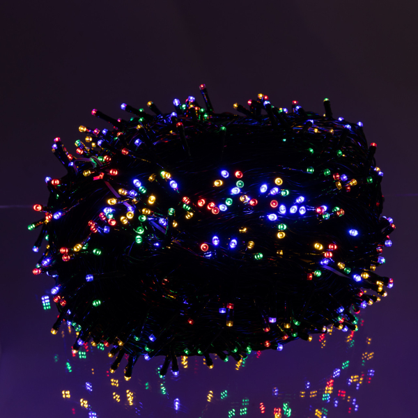 Новорічна гірлянда вулична 100 м 1000 LED з сонячною батареєю чорний провід Мультиколір SB1000L100MBML - фото