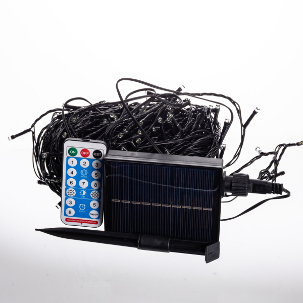 Новорічна гірлянда вулична 30 м 300 LED з сонячною батареєю чорний провід Білий SB300L30MBW - фото №2