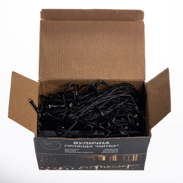 Новорічна гірлянда вулична 30 м 300 LED з сонячною батареєю чорний провід Білий SB300L30MBW - фото №3