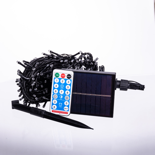Новорічна гірлянда вулична 30 м 300 LED з сонячною батареєю чорний провід Мультиколір SB300L30MBML - фото №2
