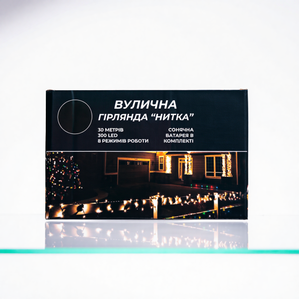 Новорічна гірлянда вулична 30 м 300 LED з сонячною батареєю чорний провід Синій SB300L30MBBL - фото №4