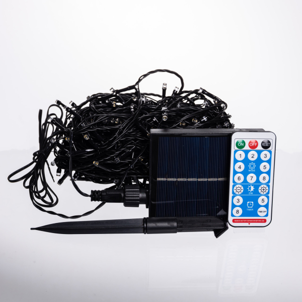 Новорічна гірлянда вулична 30 м 300 LED з сонячною батареєю чорний провід Жовтий SB300L30MBY - фото №2