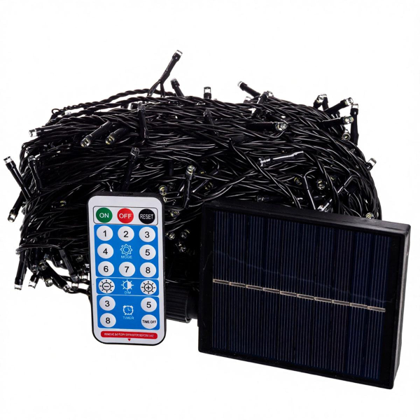 Новорічна гірлянда вулична 50 м 500 LED з сонячною батареєю чорний провід Білий SB500L50MBW - фото