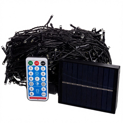 Новорічна гірлянда вулична 50 м 500 LED з сонячною батареєю чорний провід Синій SB500L50MBBL - фото