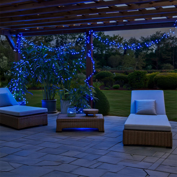Новорічна гірлянда вулична 50 м 500 LED з сонячною батареєю чорний провід Синій SB500L50MBBL - фото №2