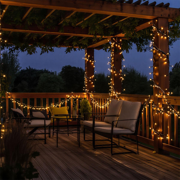 Новорічна гірлянда вулична 50 м 500 LED з сонячною батареєю чорний провід Жовтий SB500L50MBY - фото №2