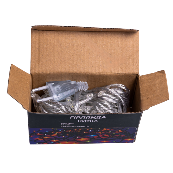 Новорічна кімнатна гірлянда нитка 6 м 50 LED білий провід Жовтий W50LED6MWY - фото №3