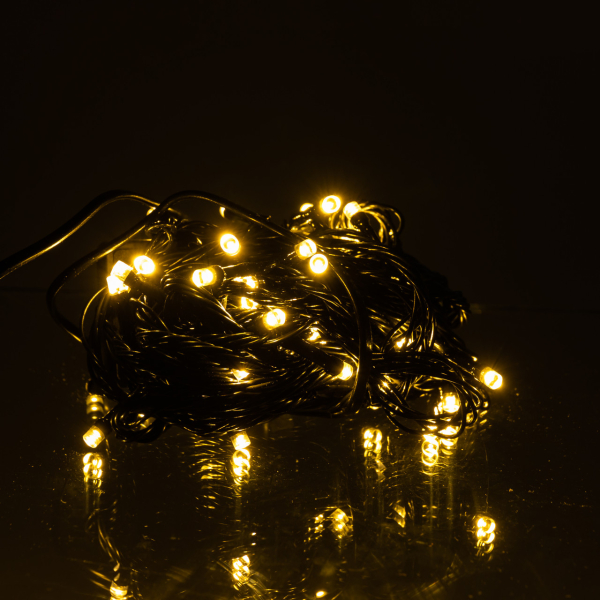 Новорічна кімнатна гірлянда нитка 6 м 50 LED чорний провід Жовтий W50LED6MBY - фото