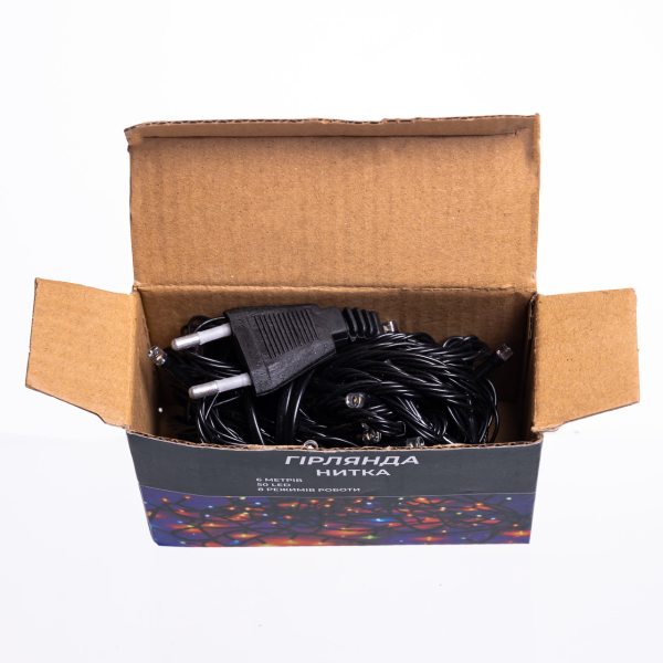 Новорічна кімнатна гірлянда нитка 6 м 50 LED чорний провід Жовтий W50LED6MBY - фото №4