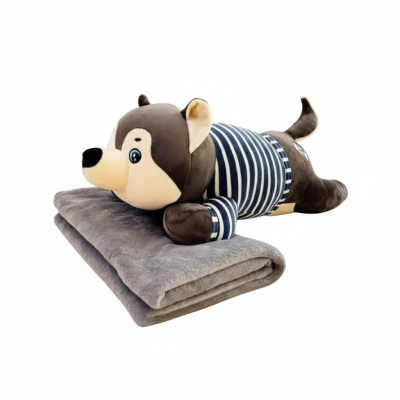 Плед-іграшка подушка 3 в 1 Собака Хаскі-матрос (110х150 см) з пледом Коричневий 520-3BR - фото