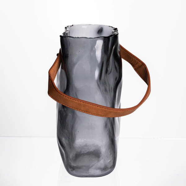 Подарункова скляна ваза сумочка з ручкою 18×9×25 (см) декоративна Сірий HP-19-157-2 - фото №3