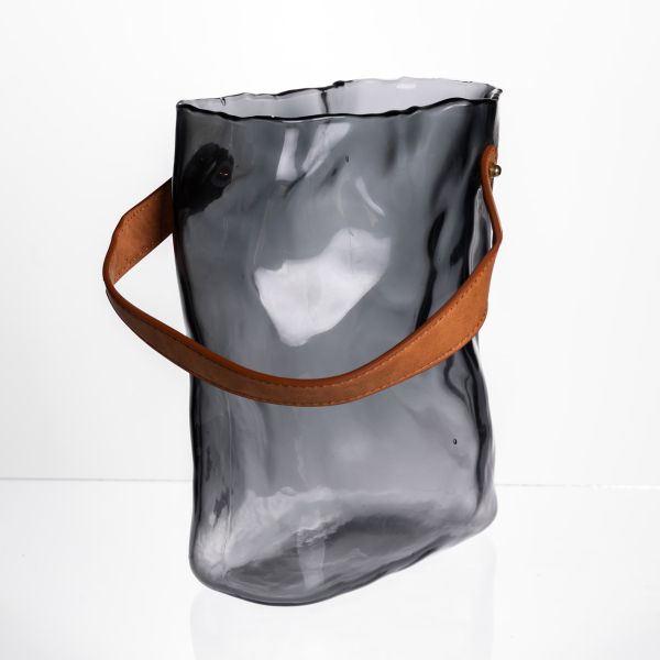 Подарункова скляна ваза сумочка з ручкою 18×9×25 (см) декоративна Сірий HP-19-157-2 - фото №4