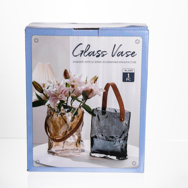 Подарункова скляна ваза сумочка з ручкою 18×9×25 (см) декоративна Сірий HP-19-157-2 - фото №5
