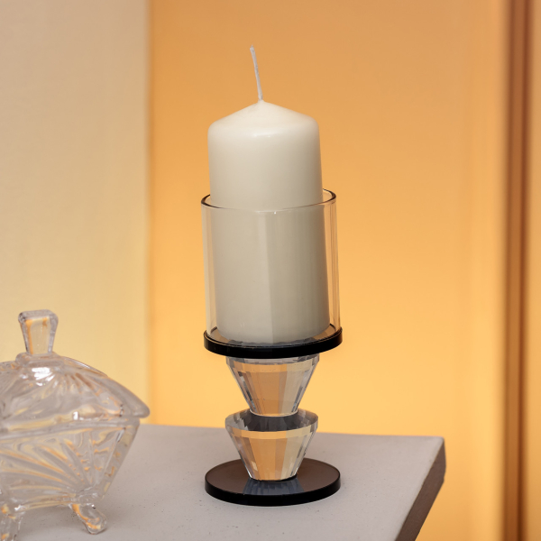 Підсвічник скляний 6×13 см на одну свічку підсвічник келих на ніжці декоративний Сірий HP-4-20M - фото №3