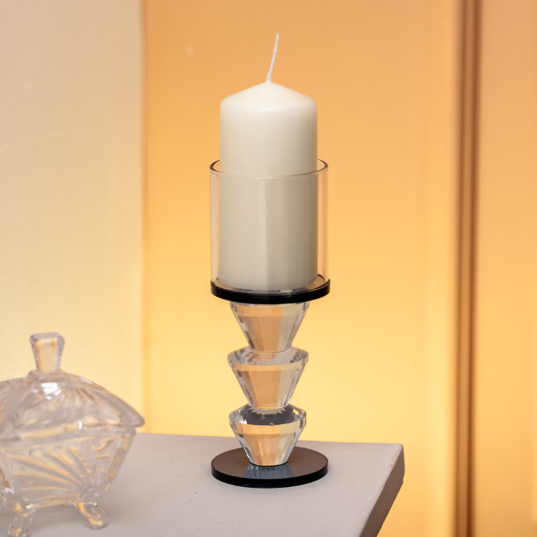 Підсвічник скляний 6×15.7 см на одну свічку підсвічник келих на ніжці декоративний Сірий HP-4-21L - фото №3