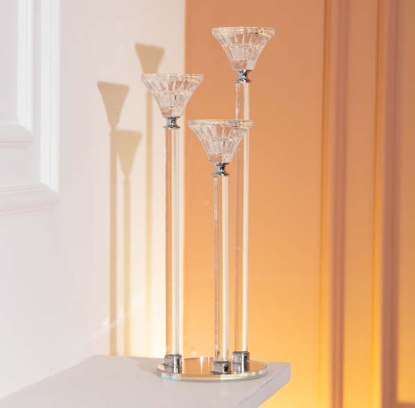Підсвічник скляний на 3 свічки 12×37 см підсвічник декоративний прозорий на ніжці HP-4-17 - фото №5