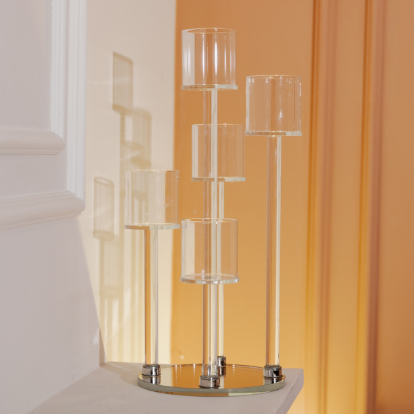 Підсвічник скляний на 5 свічок 16×38 см підсвічник декоративний прозорий на ніжці HP-4-14 - фото №6