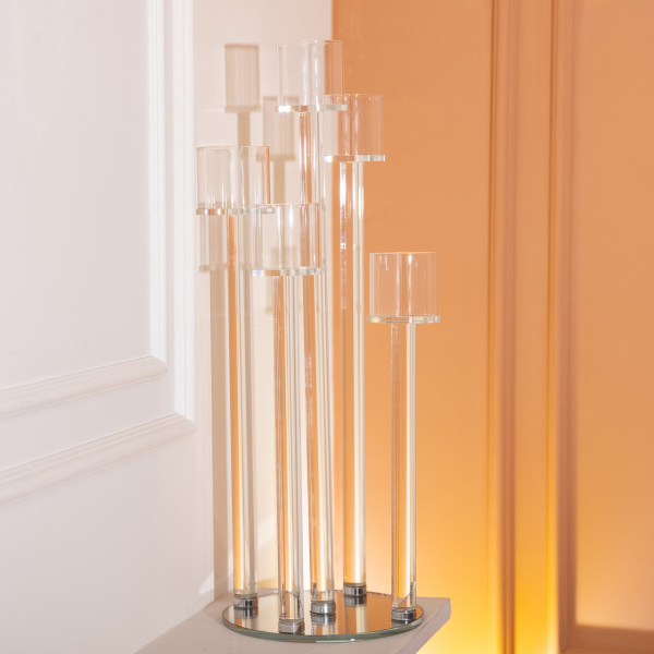 Підсвічник скляний на 5 свічок 20×56.5 см підсвічник декоративний прозорий на ніжці HP-4-16 - фото №4
