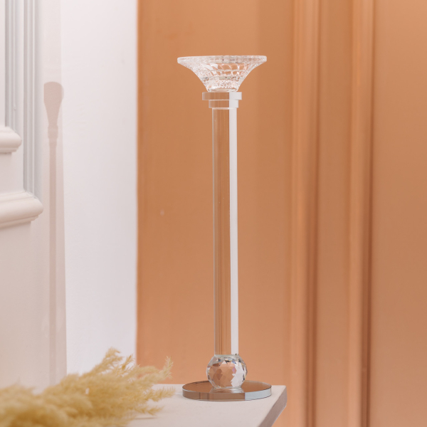 Підсвічник скляний на тонкій ніжці 9×29 см прозорий декоративний підсвічник на стіл HP-4-7S - фото №4