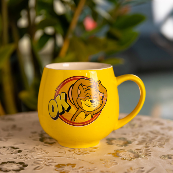 Святкова порцелянова чашка "Веселі Герої" 400 мл, Кружка дитяча із порцеляни на подарунок Жовта FM-13OK - фото