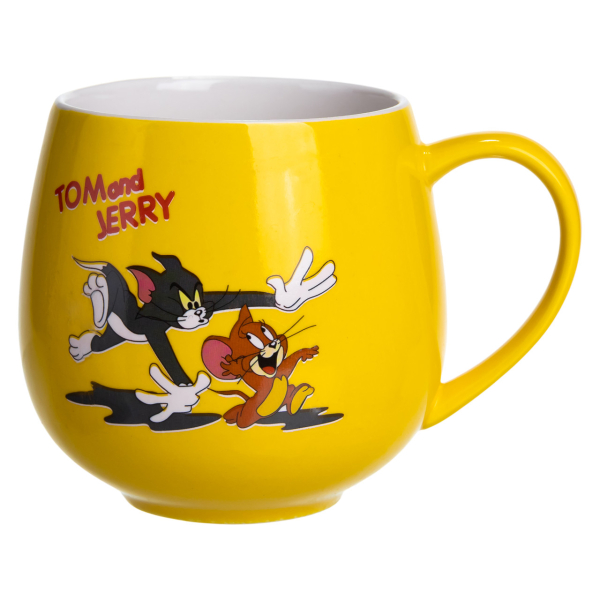 Святкова порцелянова чашка "Веселі Герої" 400 мл, Кружка дитяча із порцеляни на подарунок Жовта FM-13TJ - фото №2