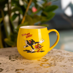 Святкова порцелянова чашка "Веселі Герої" 400 мл, Кружка дитяча із порцеляни на подарунок Жовта FM-13TJ