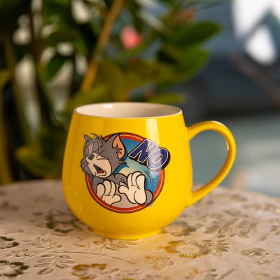 Святкова порцелянова чашка "Веселі Герої" 400 мл, Кружка дитяча із порцеляни на подарунок Жовта FM-13NO - фото